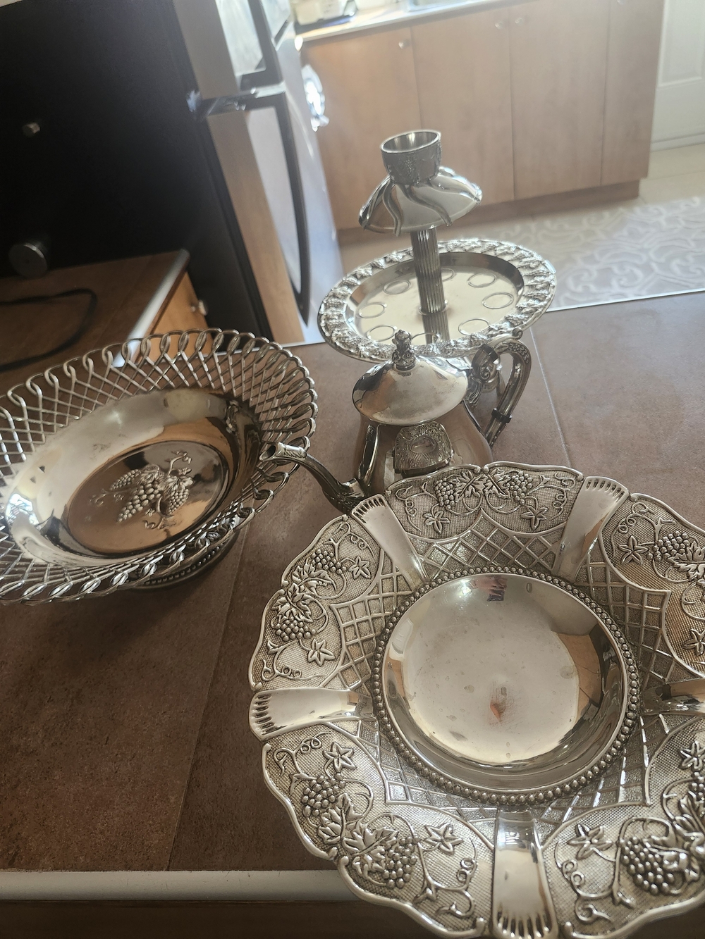 Ornate Silver-Tone Decorative Serving Bowl Set